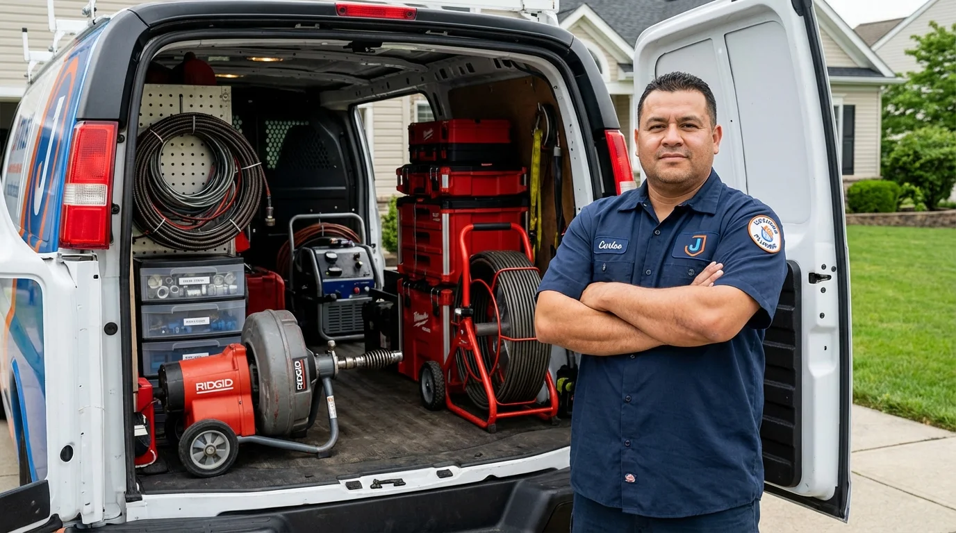 Professional drain cleaning equipment and Johns Plumbing LLC plumber in Gillespie
