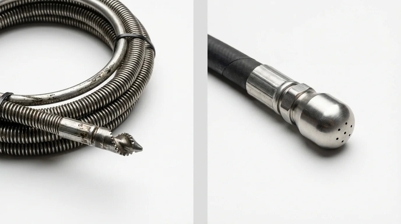 Drain snake cable and hydro jetting nozzle used for drain cleaning in Gillespie, IL